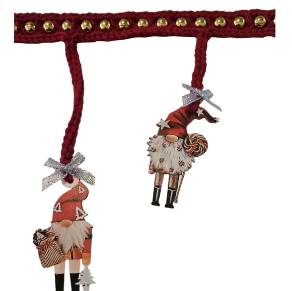 Hand Crafted Gold Beaded Garland Red Crochet Handmade Holiday Gnome decor 6-Feet - Picture 8 of 17